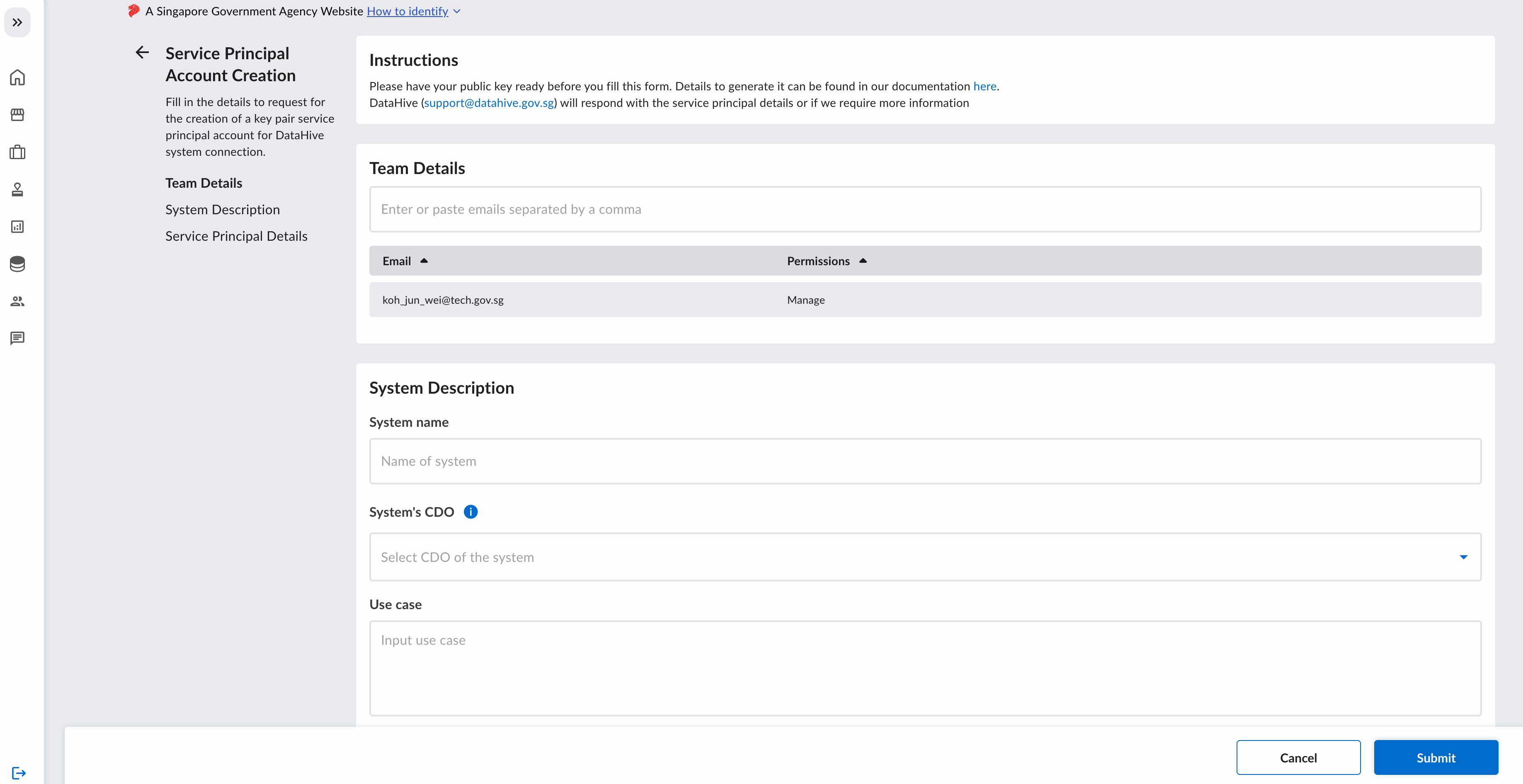 Service Principal Account Creation Form