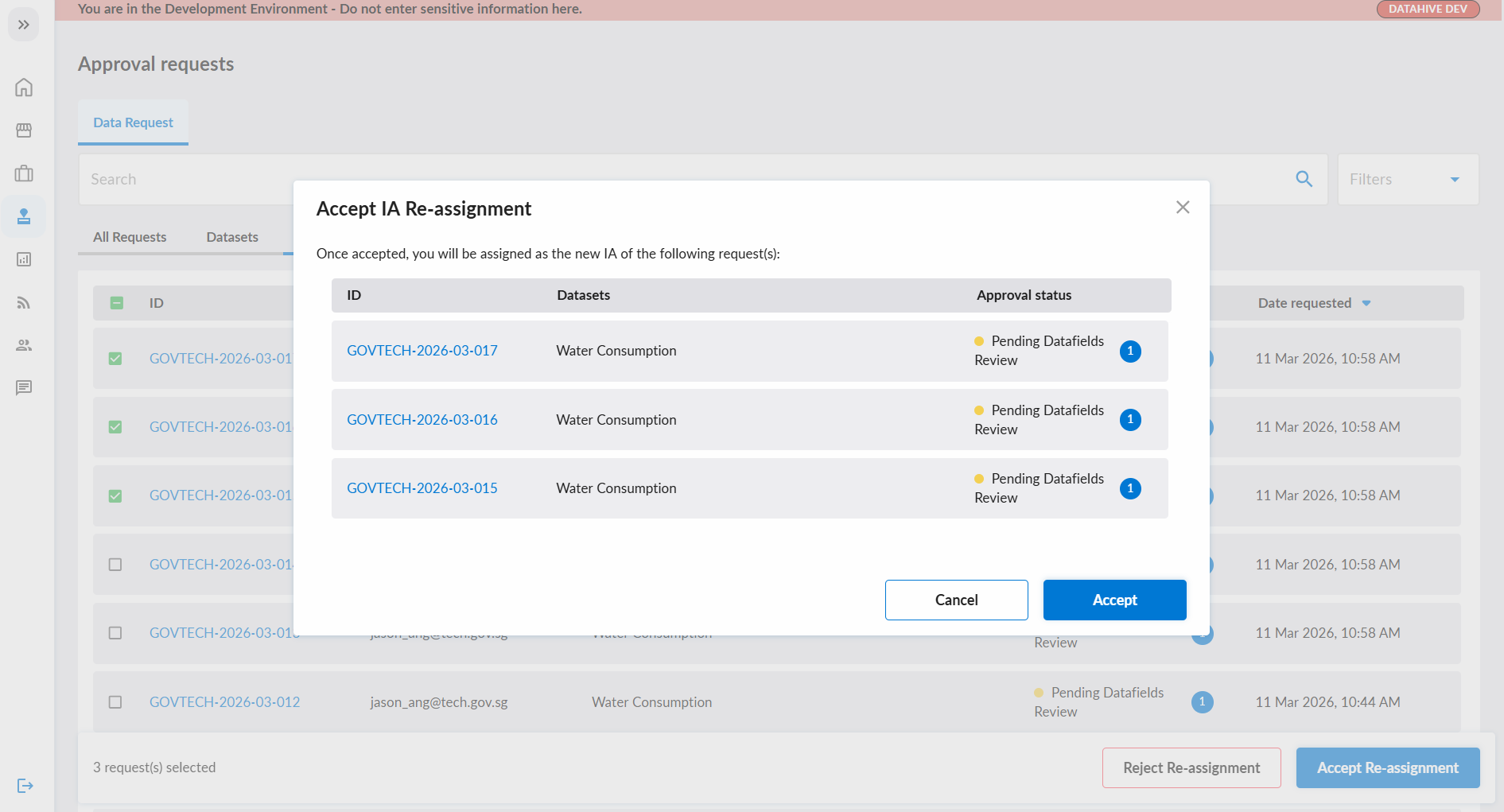 Accept IA Re-assignment Dialog
