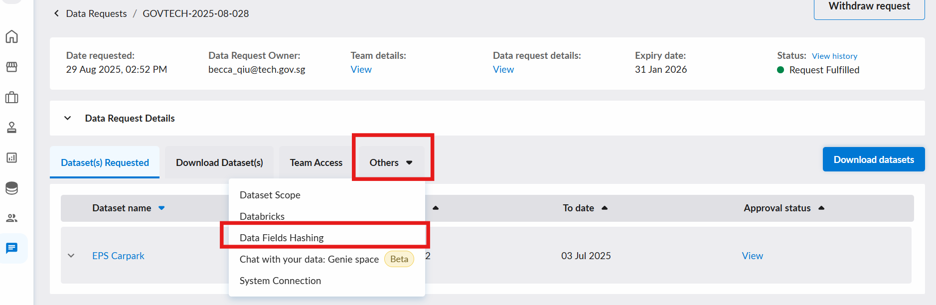Accessing Hashing Feature Post-Fulfillment