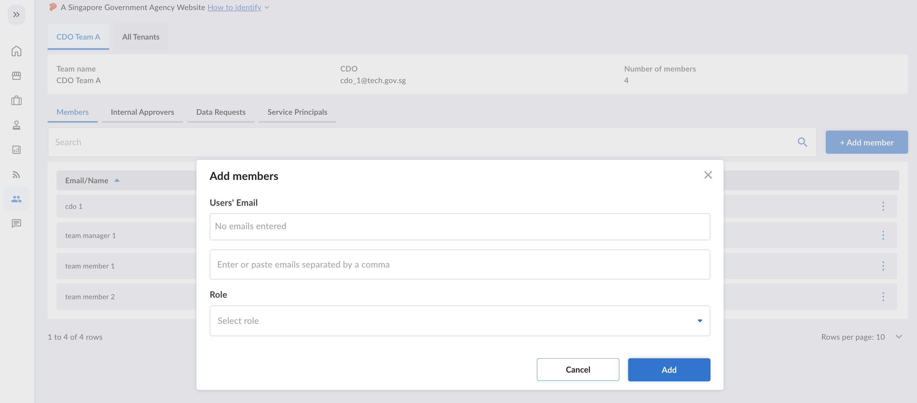 Add CDO Team Member Dialog