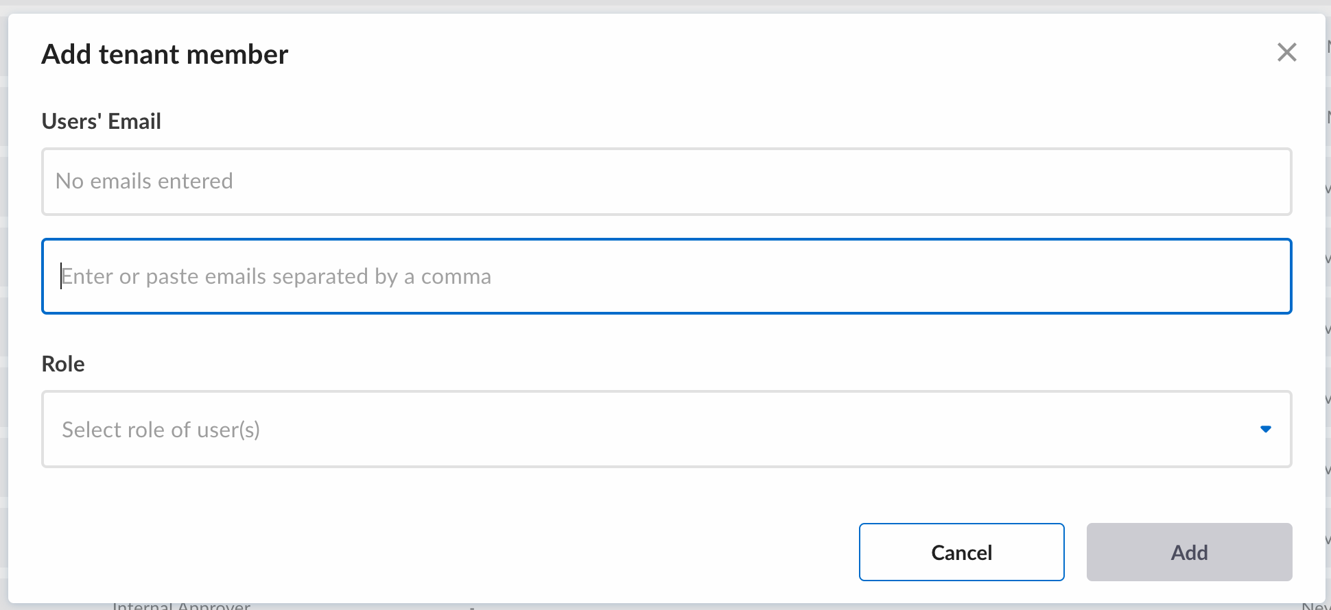 Add user to Tenant Dialog