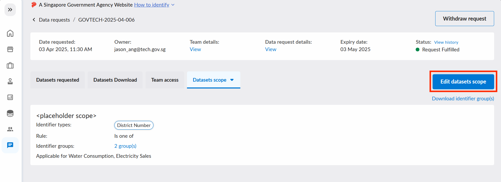 Amend data request scope