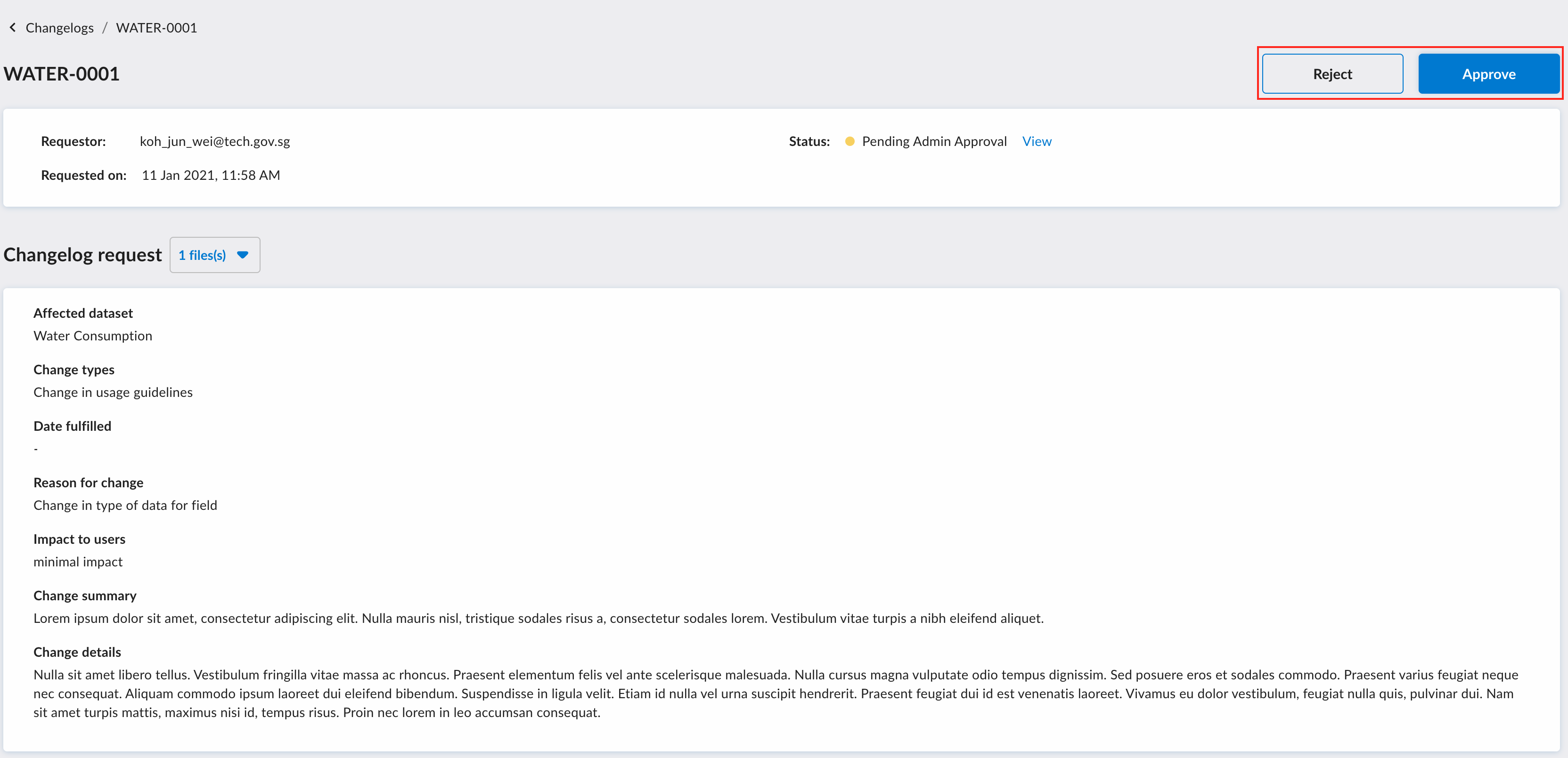 Approve or Reject Changelog