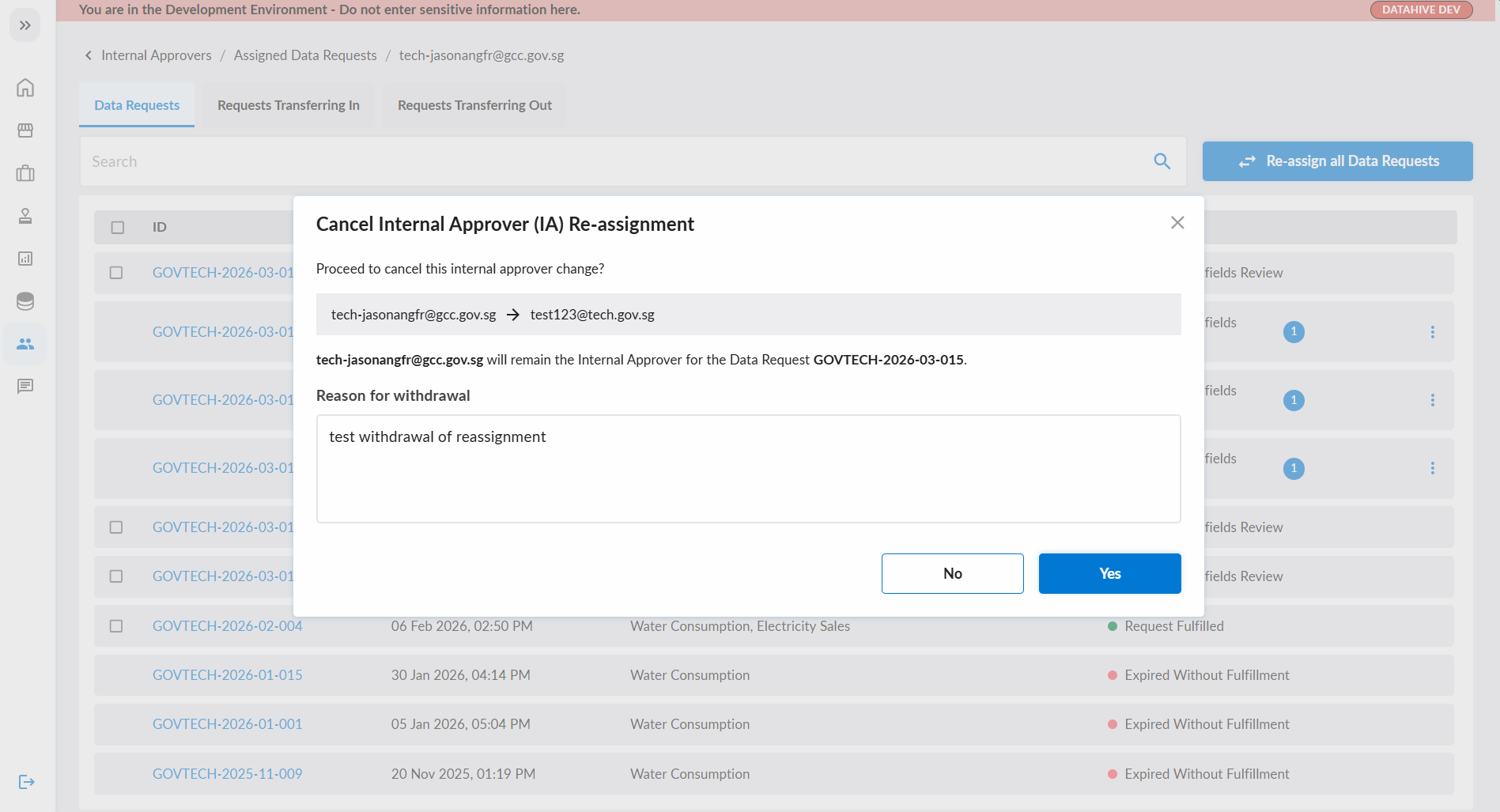 Cancel IA Re-assignment Dialog
