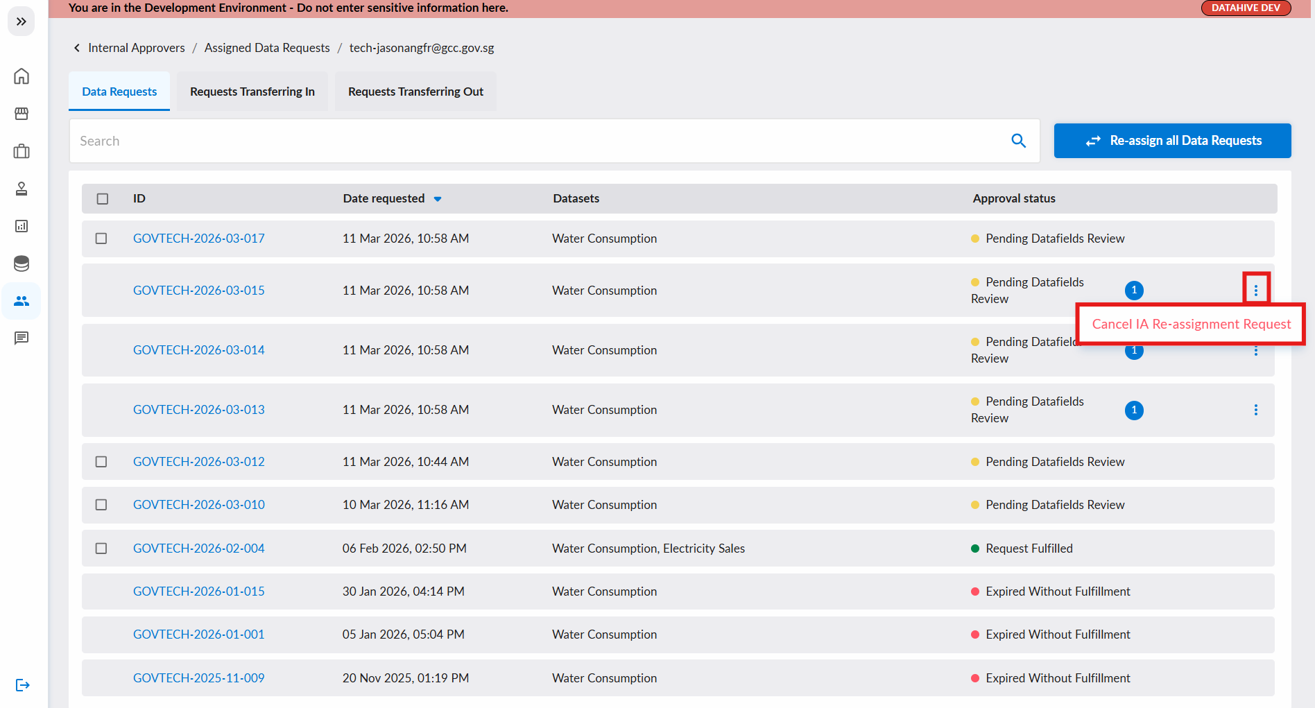 Cancel IA Re-assignment Menu