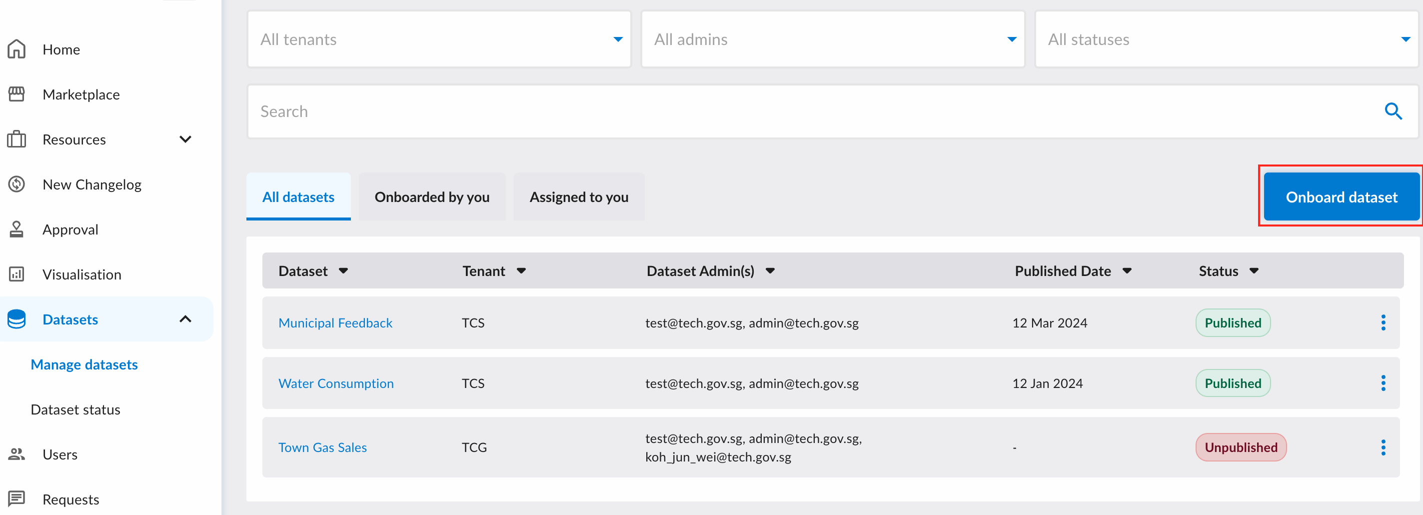 Onboard Dataset Button