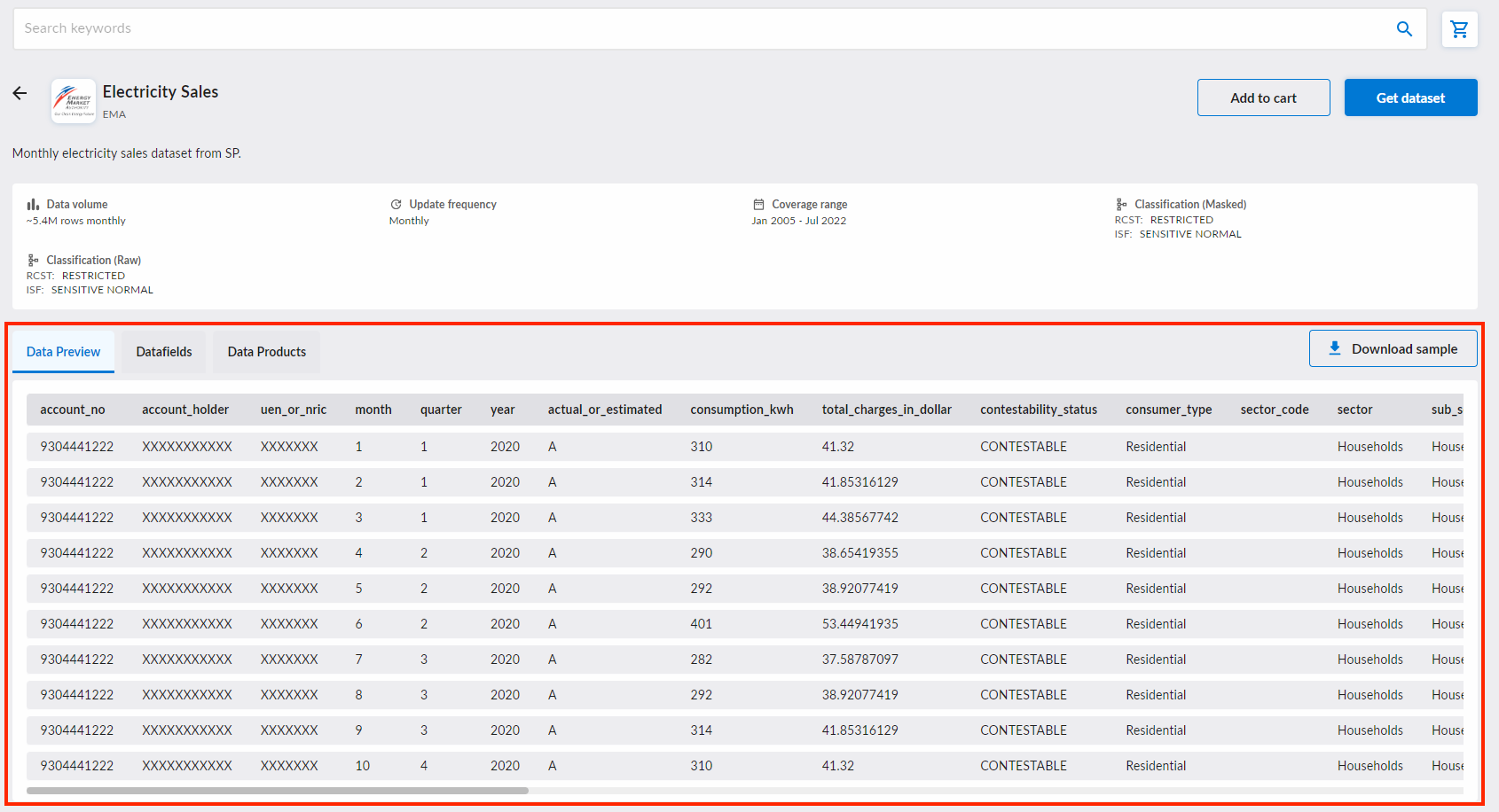 Sample dataset preview