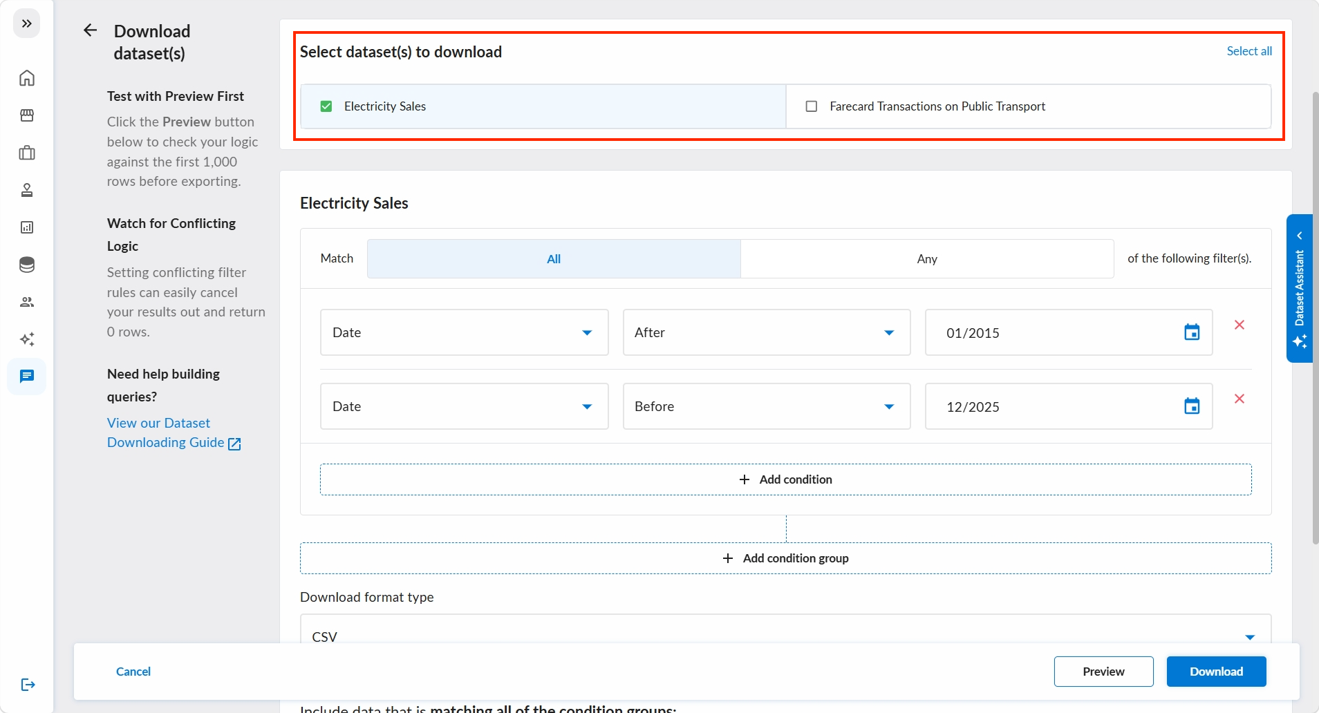 Dataset Selection Dropdown