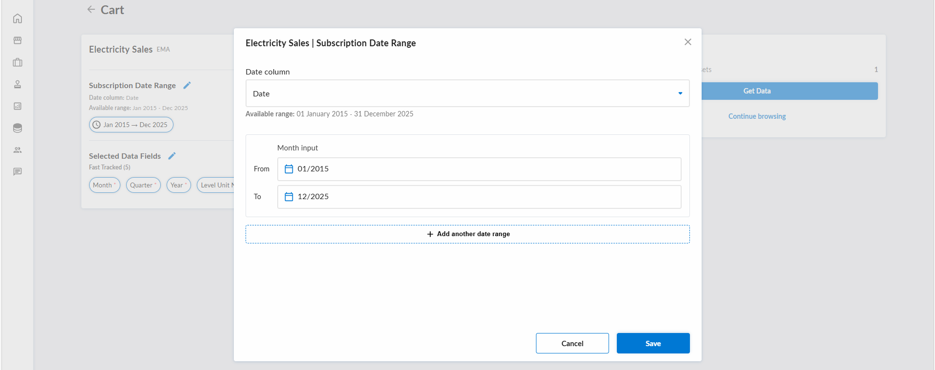 Date range selection popup