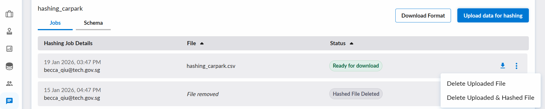 Hashing jobs list