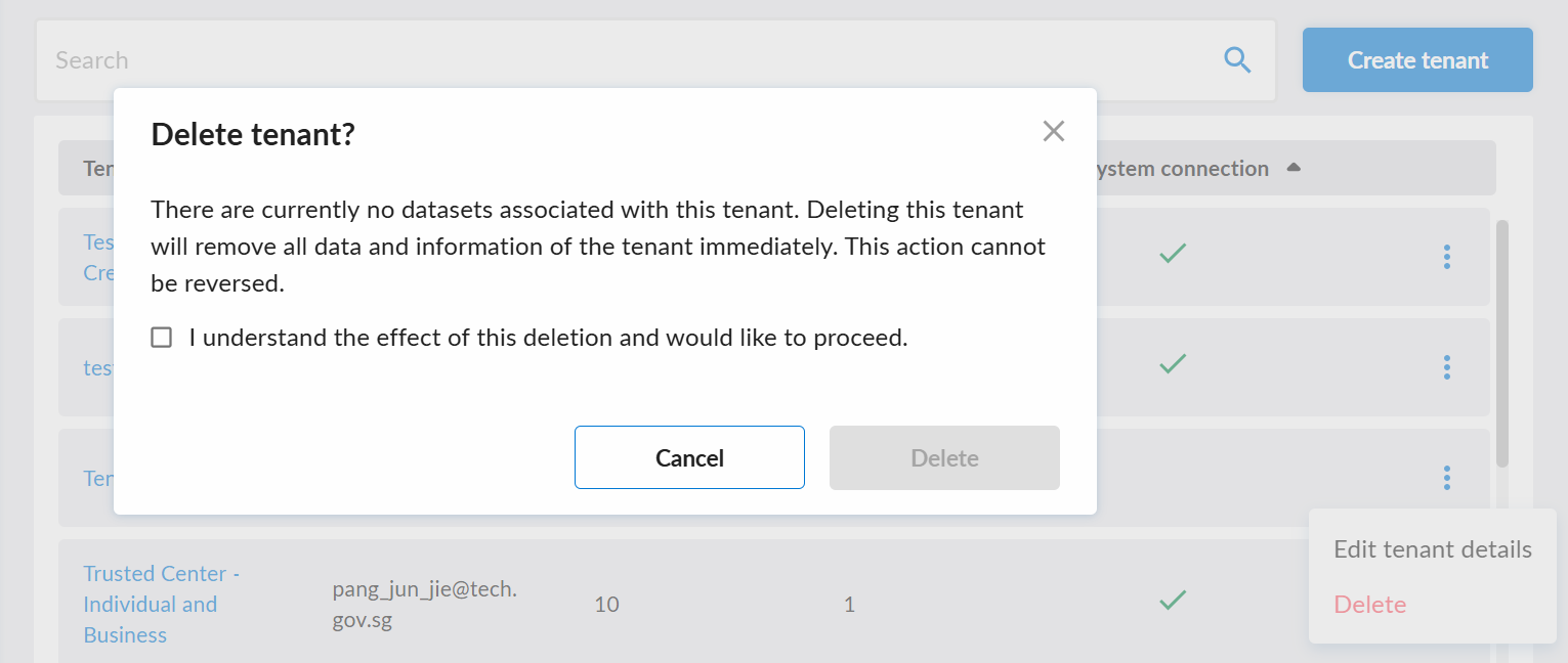 Delete Tenant Dialog