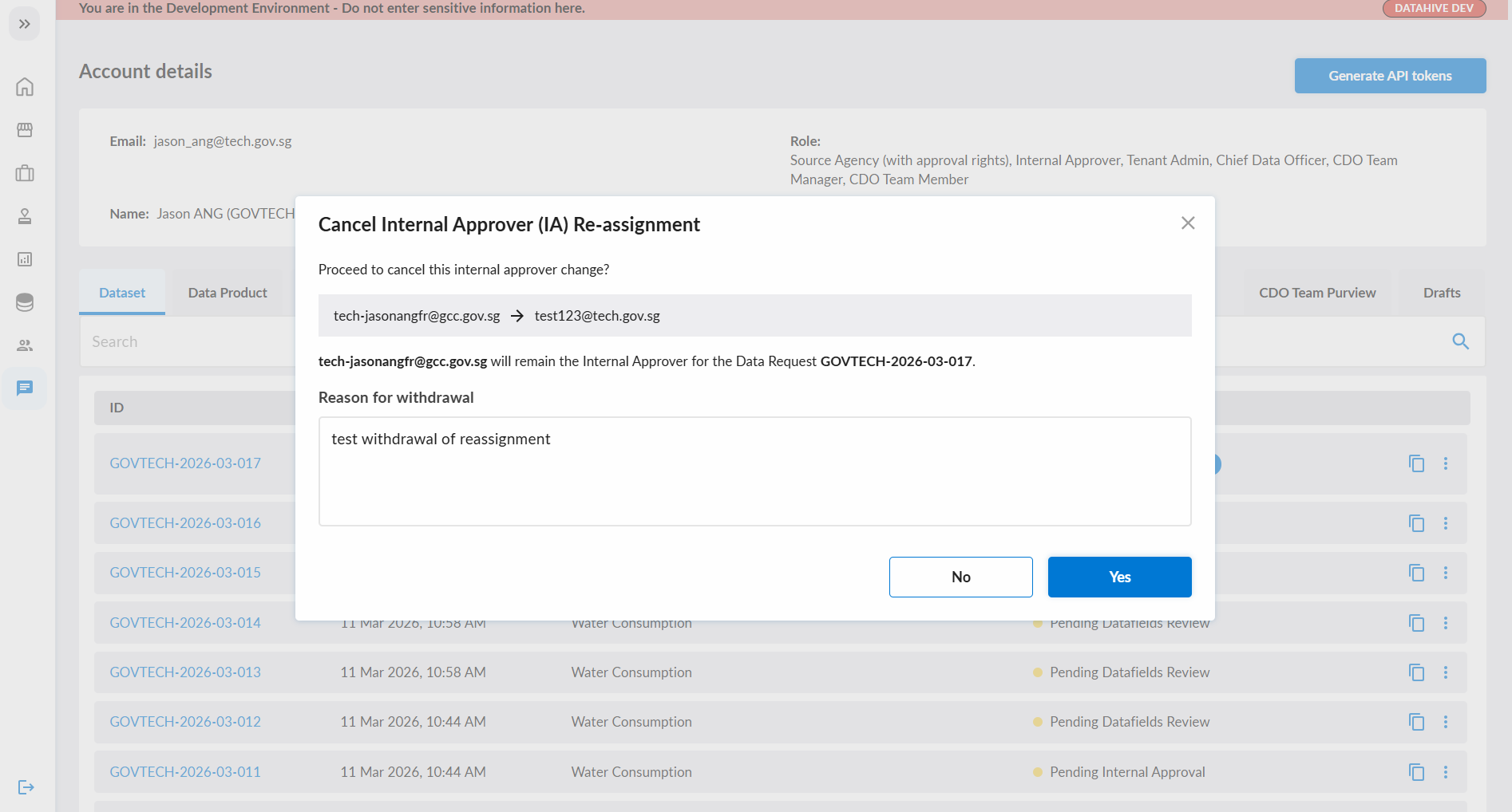 Cancel IA Re-assignment Confirmation Popup
