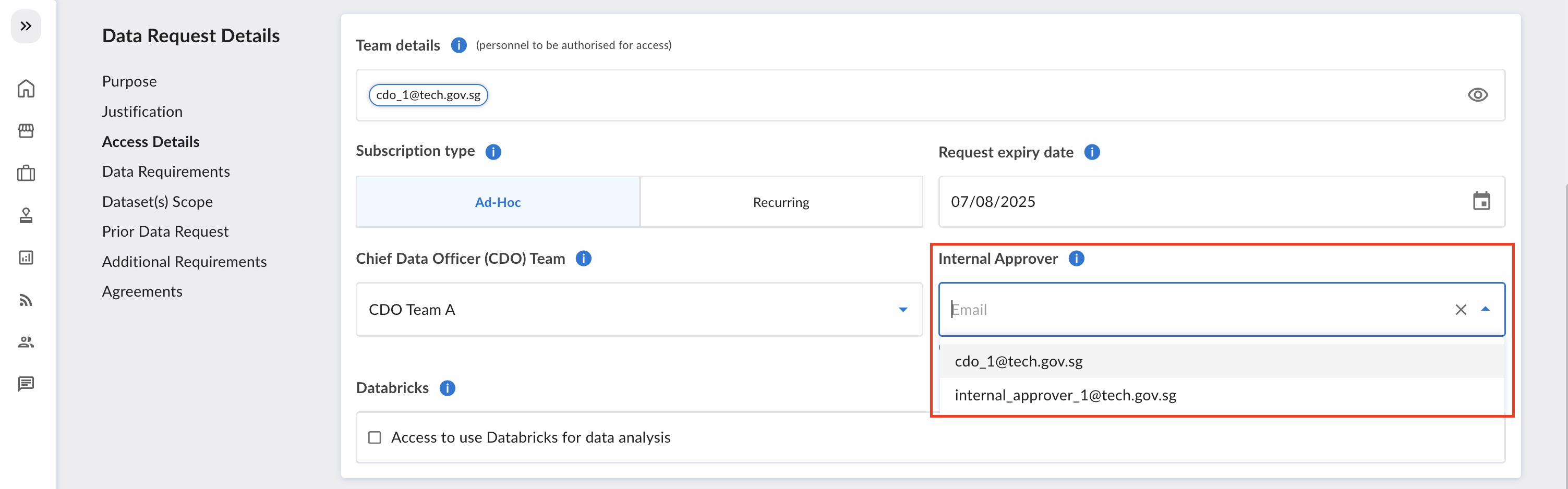 Select IA for Data Request