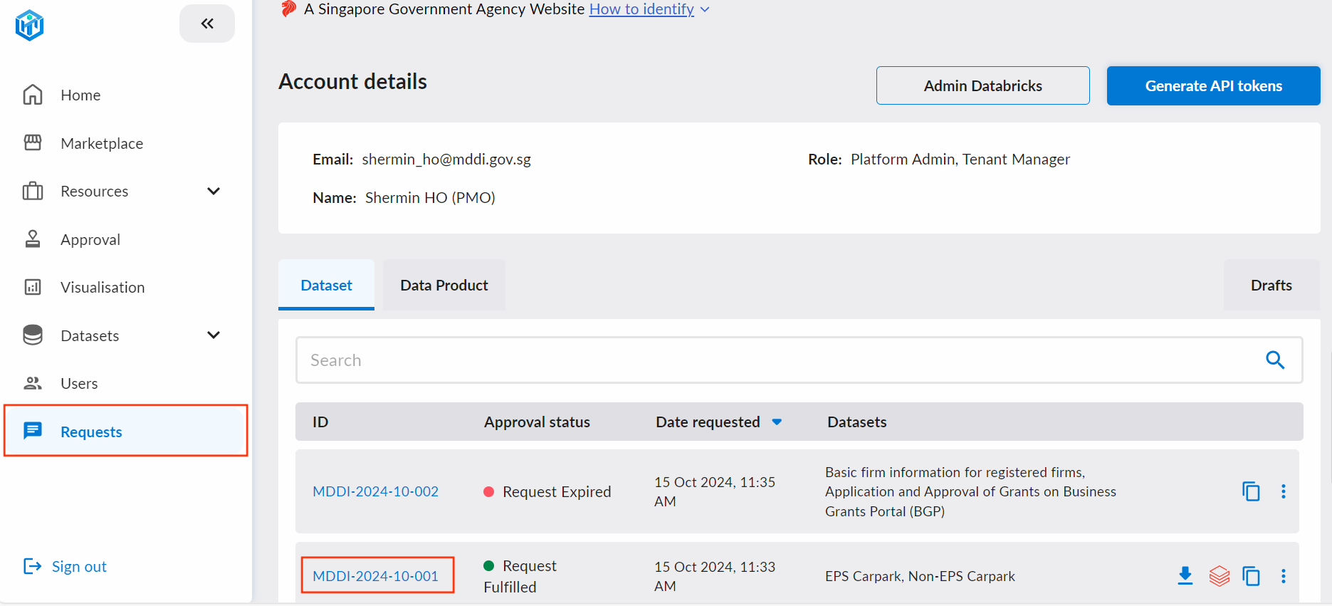 Data Request Tab