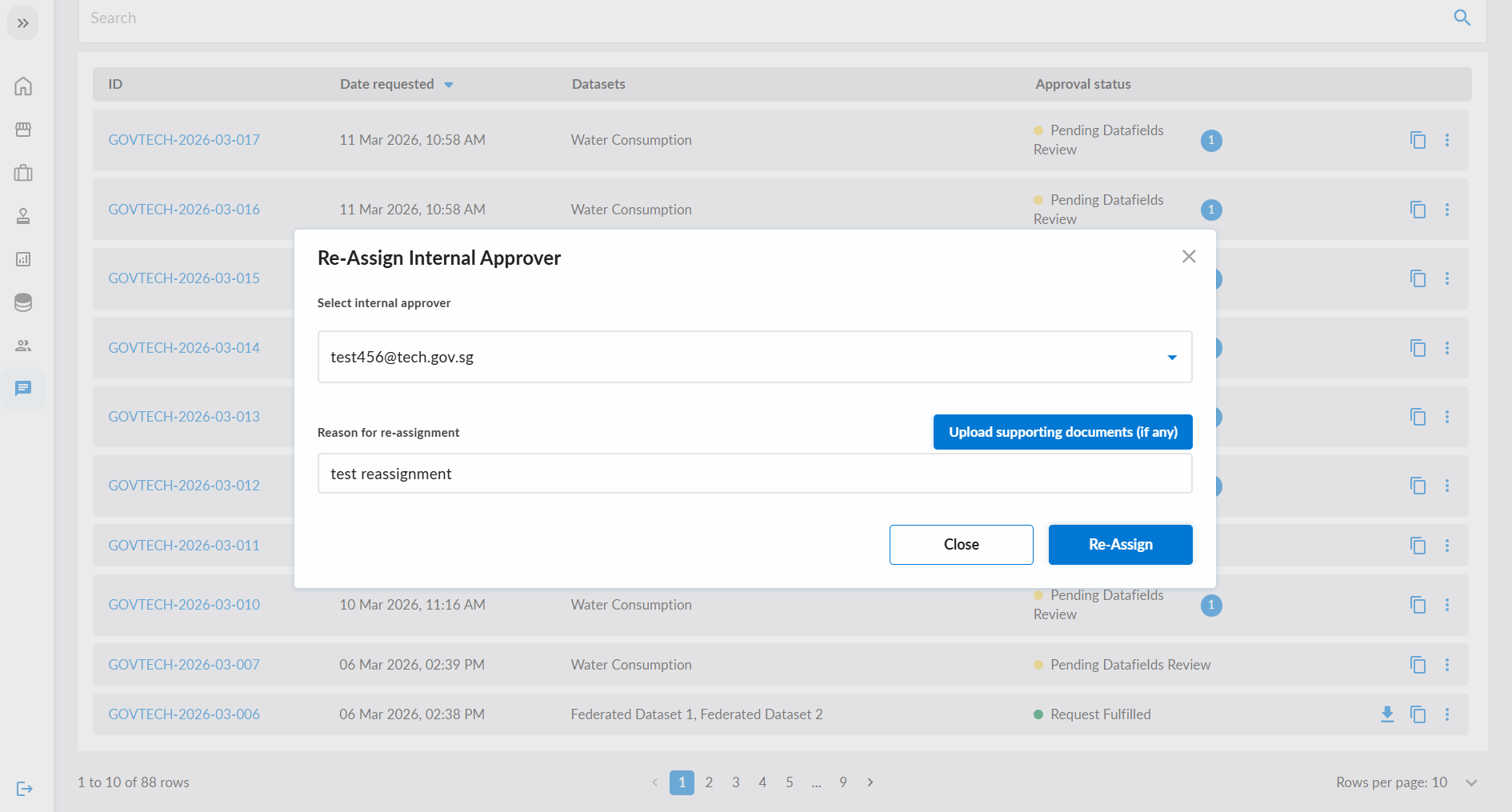 Re-assign Internal Approver Dialog