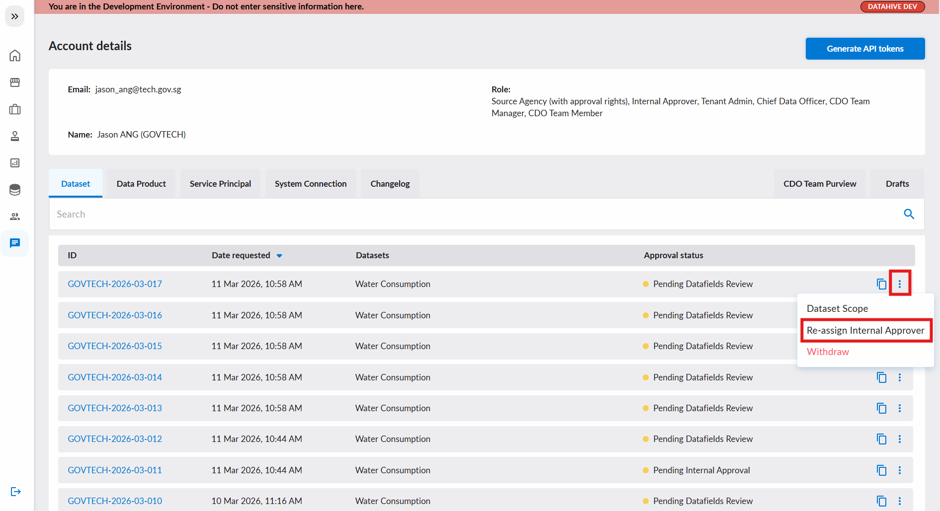 Re-assign Internal Approver Menu Option