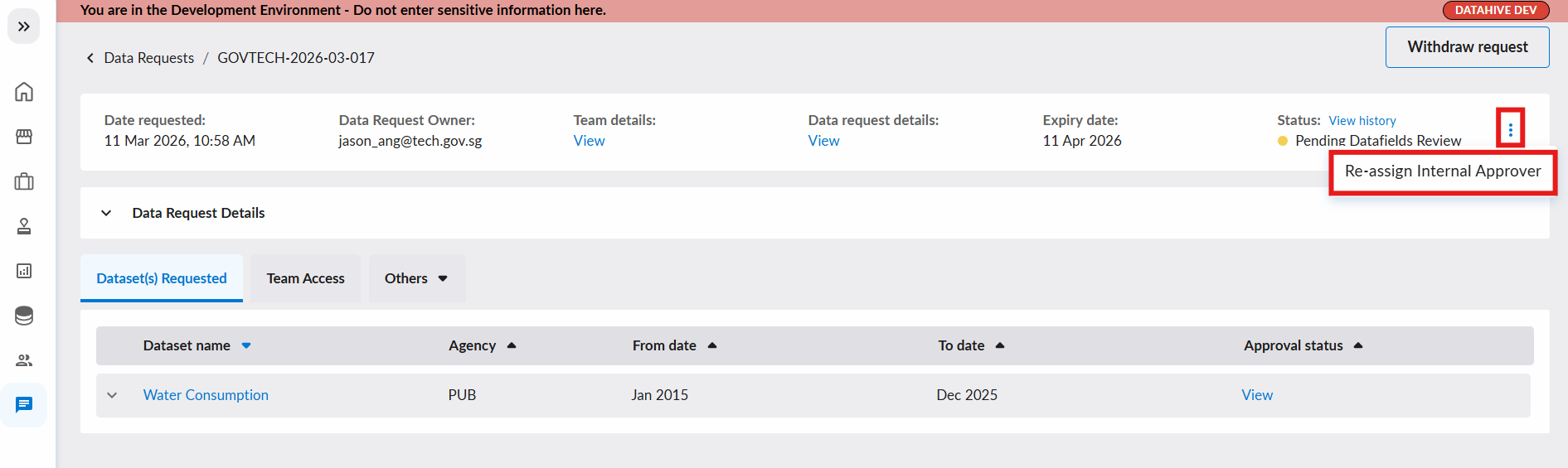 Re-assign Internal Approver Menu Option