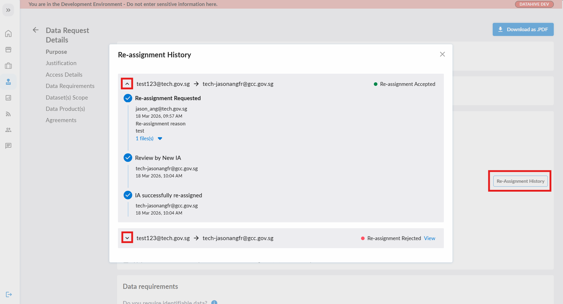 Transfer IA History Accordion