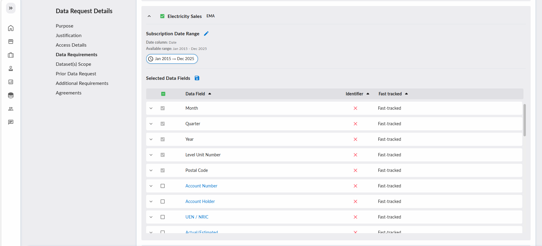 Edit Datafield Selection