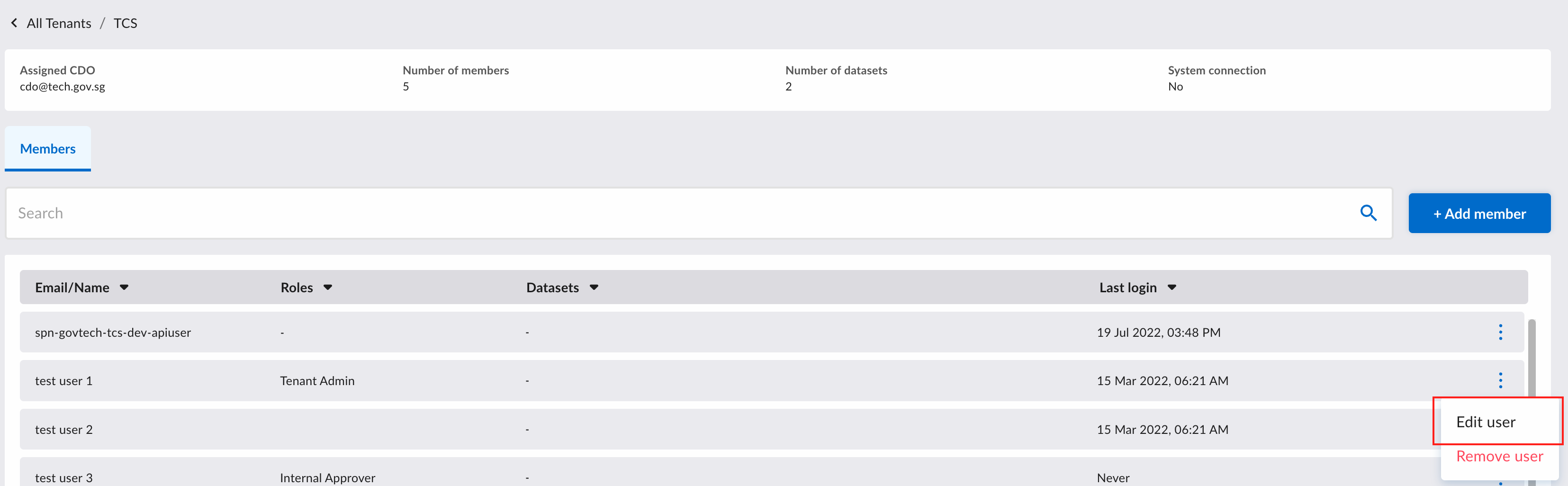 Edit user in Tenant