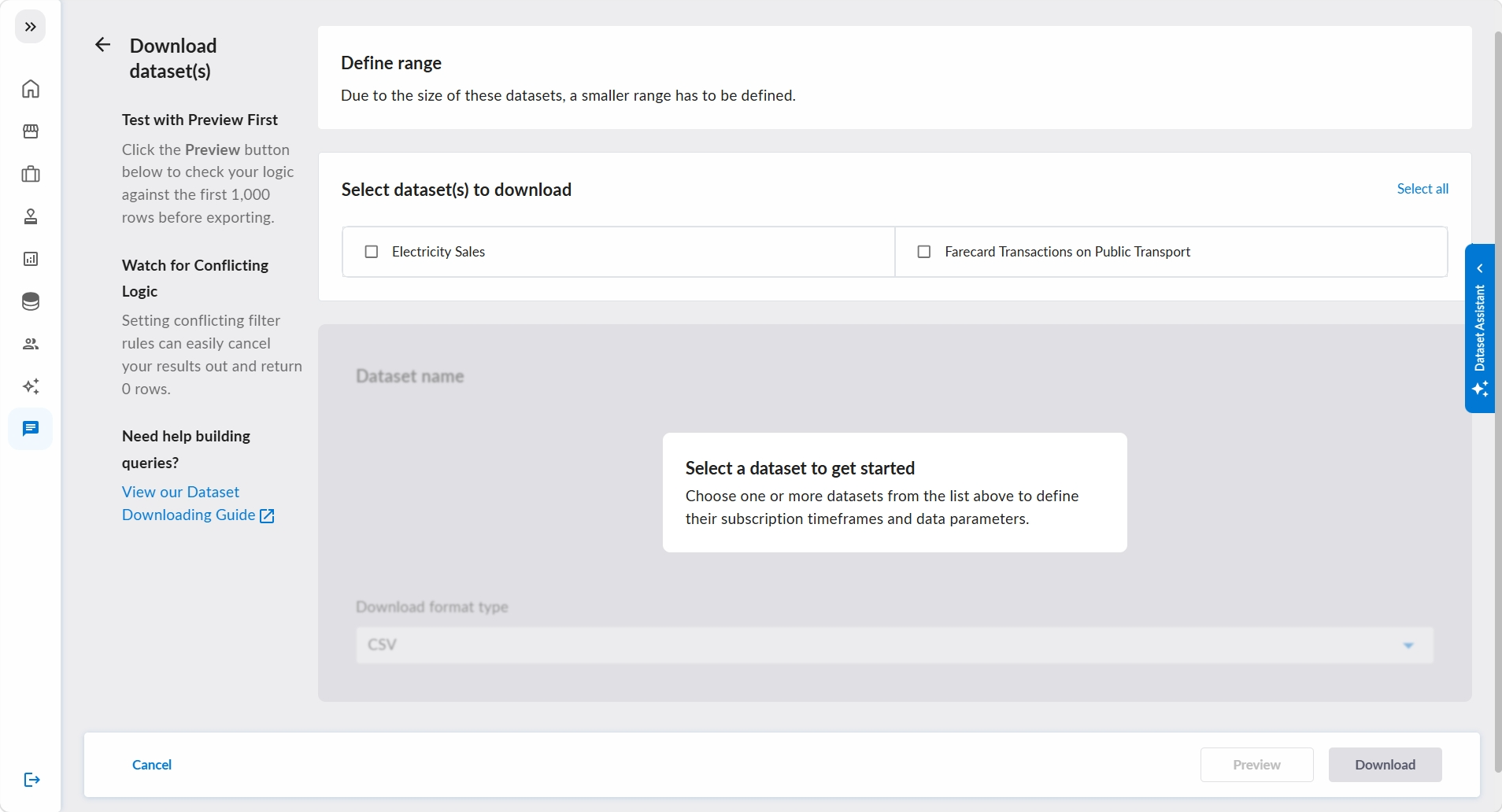 Download Datasets Form Overview