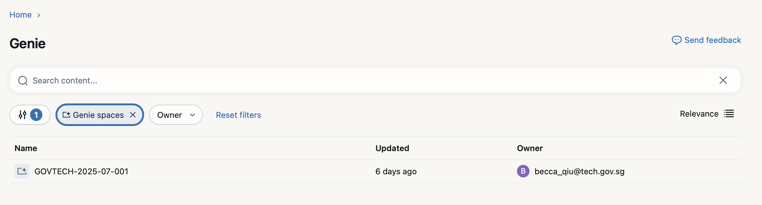 Access Genie space for each DR