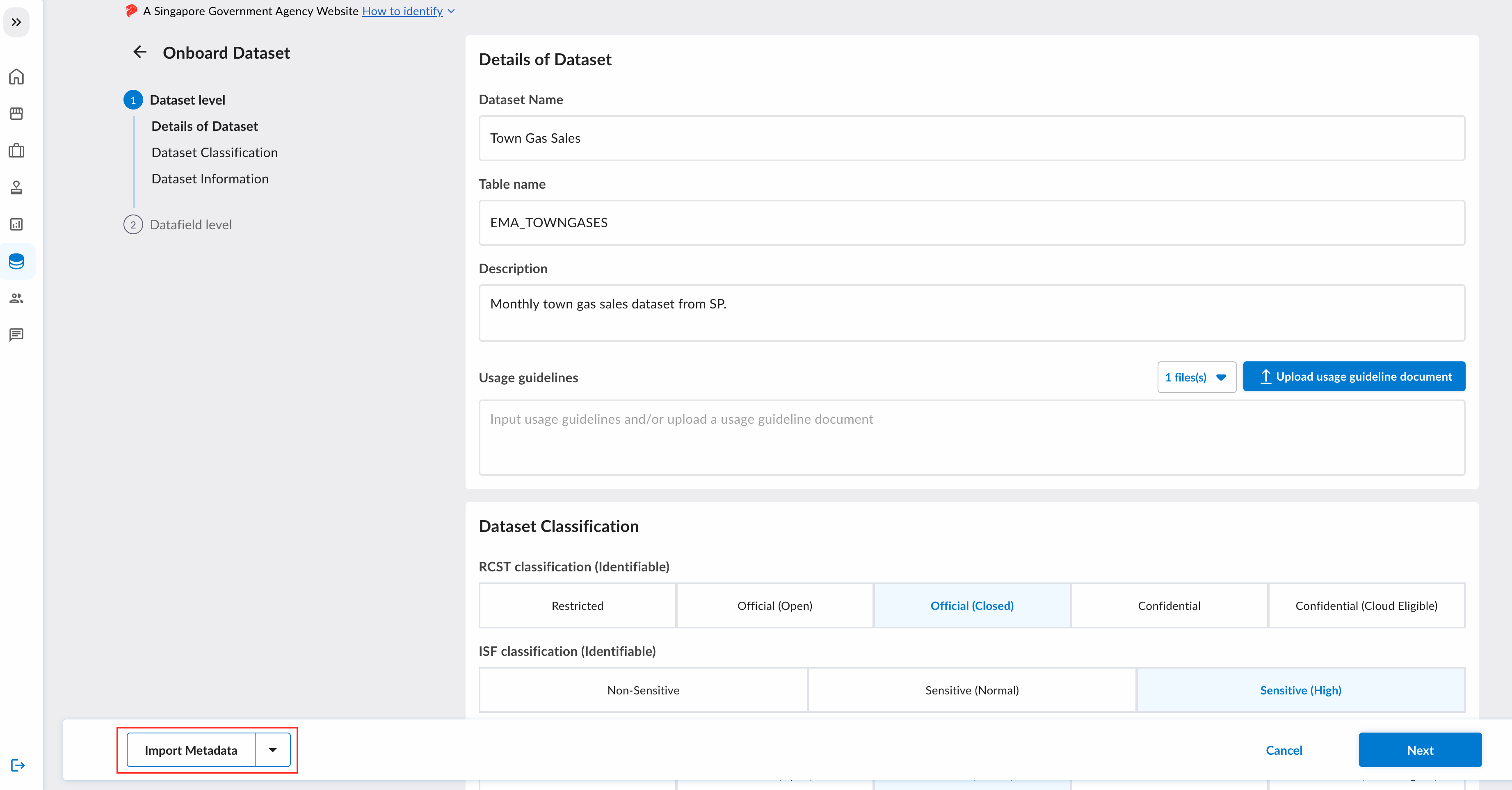 Import Metadata Button