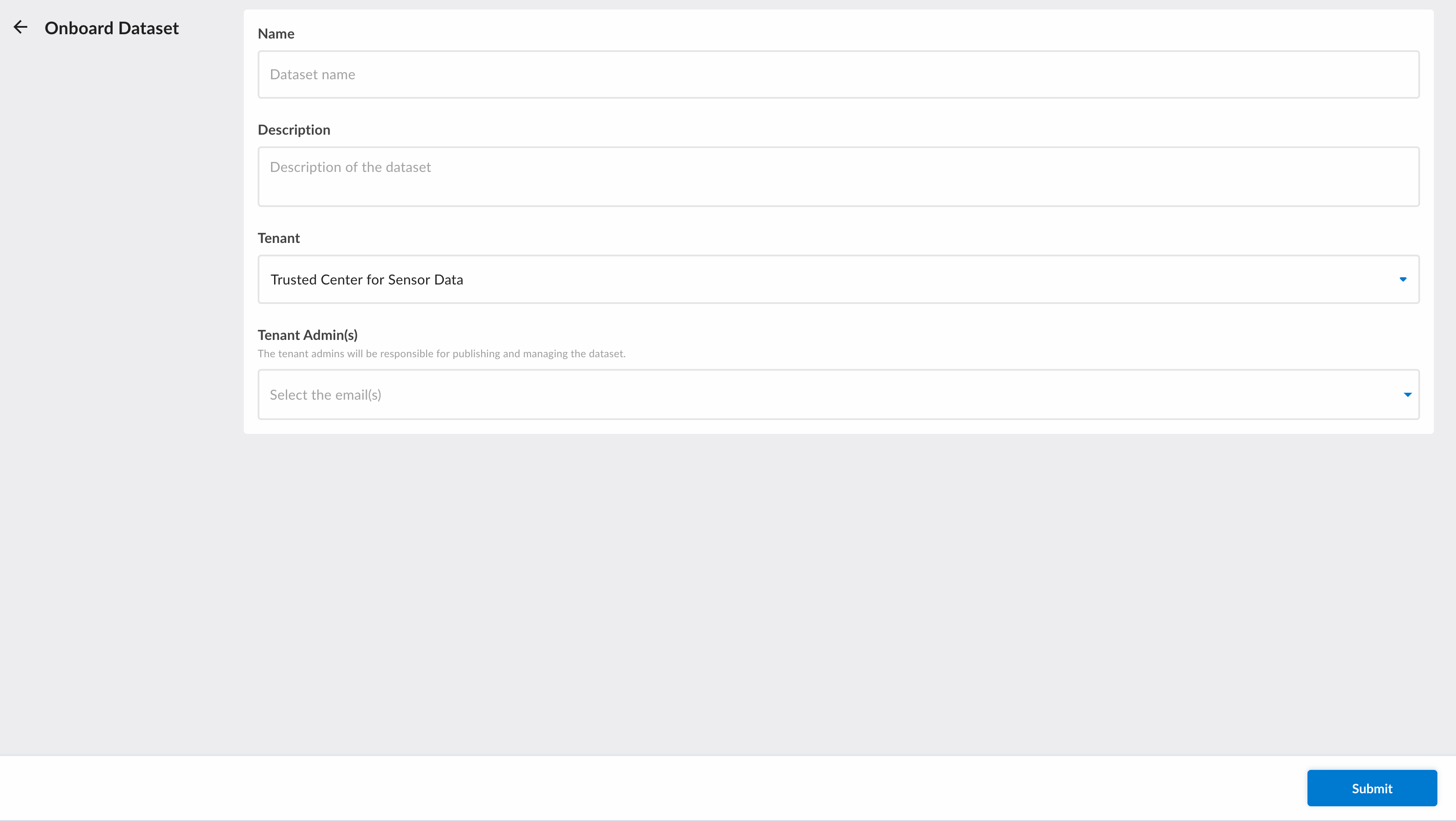 Onboard Dataset Form