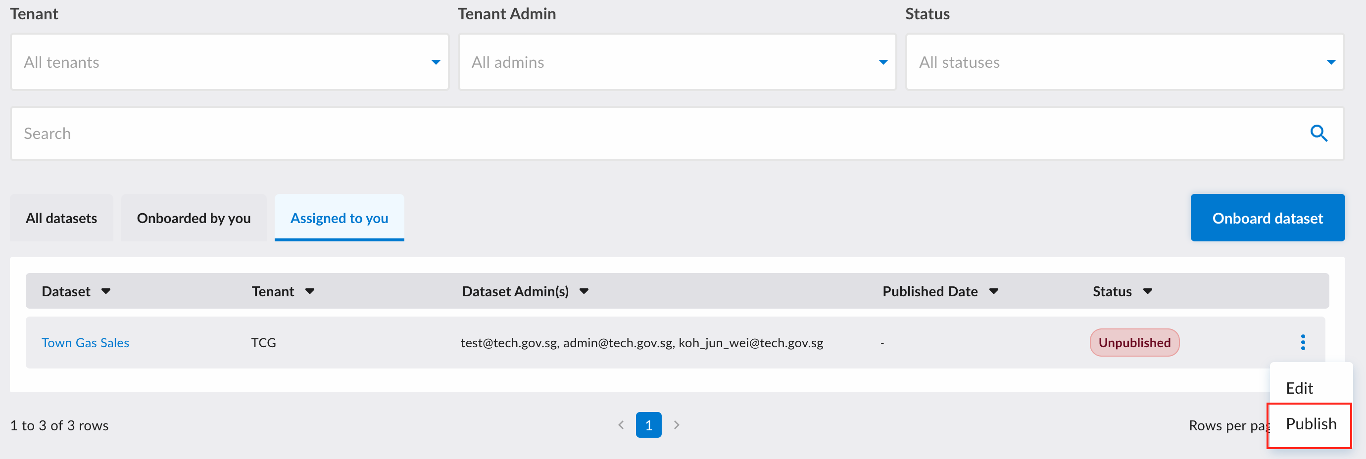 Publish Dataset Button