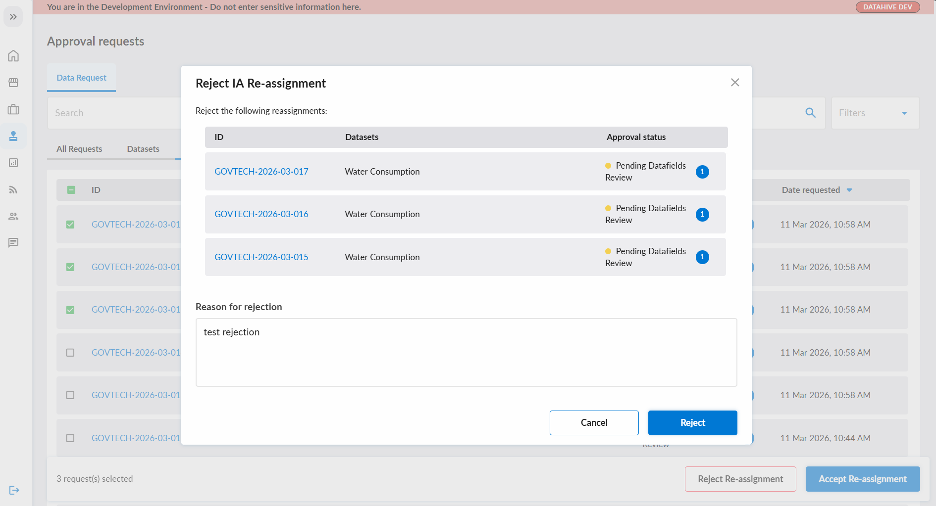 Reject IA Re-assignment Dialog