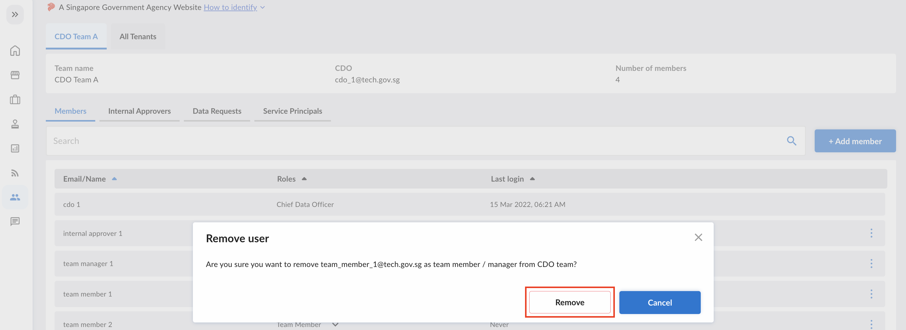 Remove CDO Member Dialog