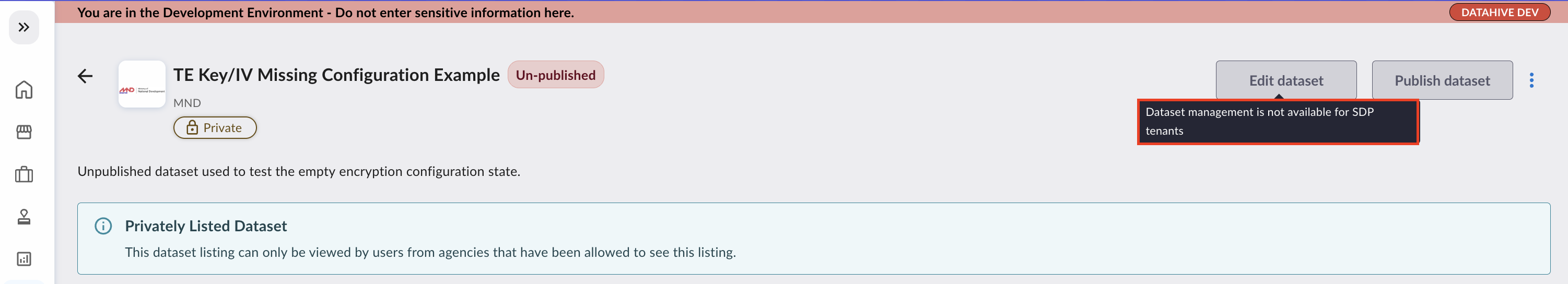 Dataset Actions Disabled for SDP-Connected Tenant