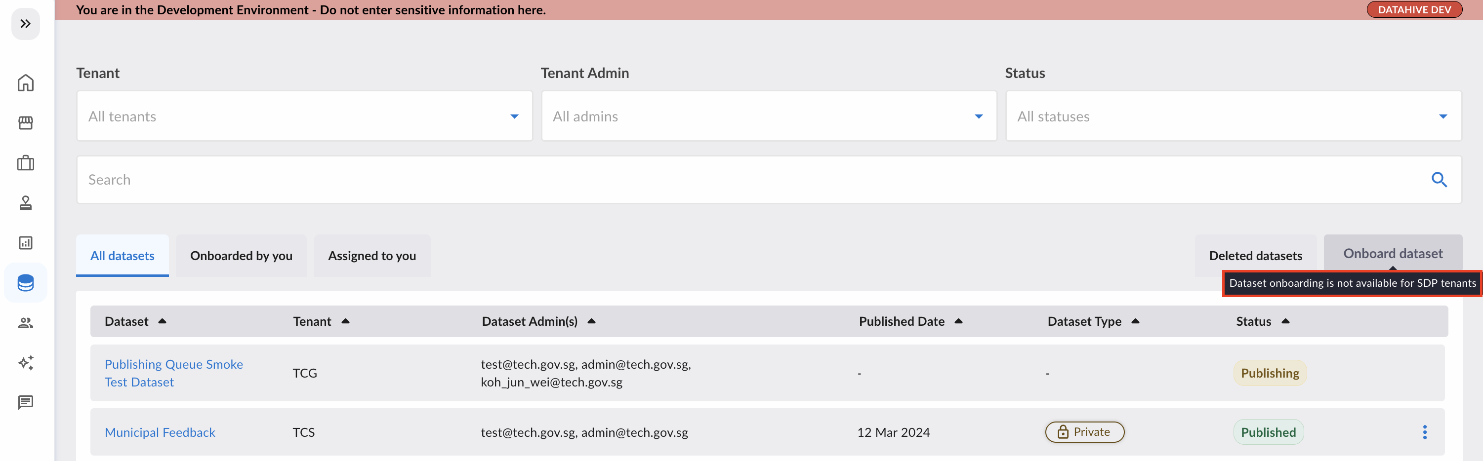 Dataset Onboard Button Disabled for SDP-Connected Tenant
