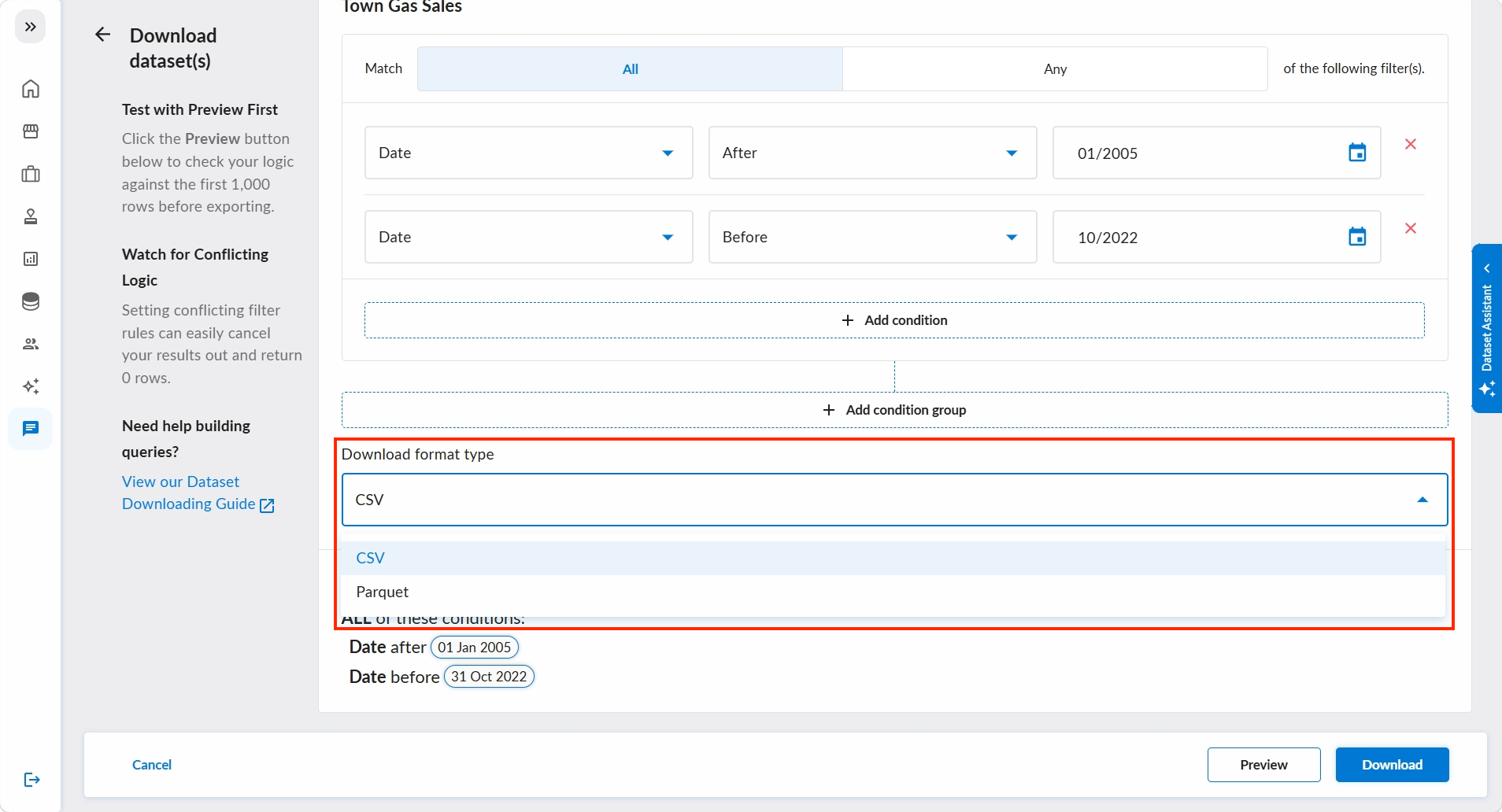 Select file format