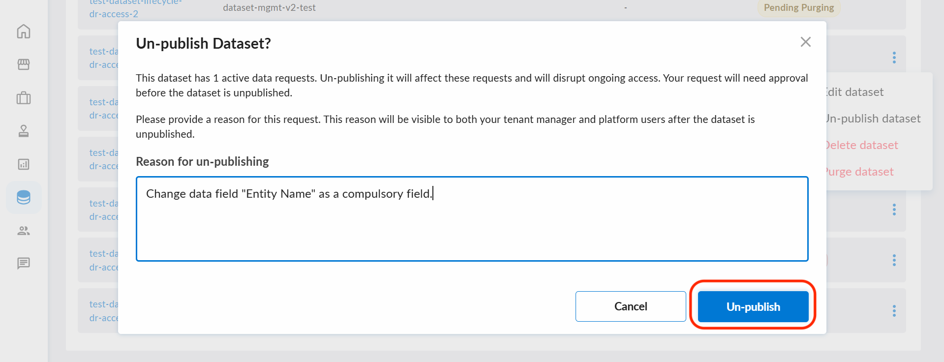 Unpublish With Reason